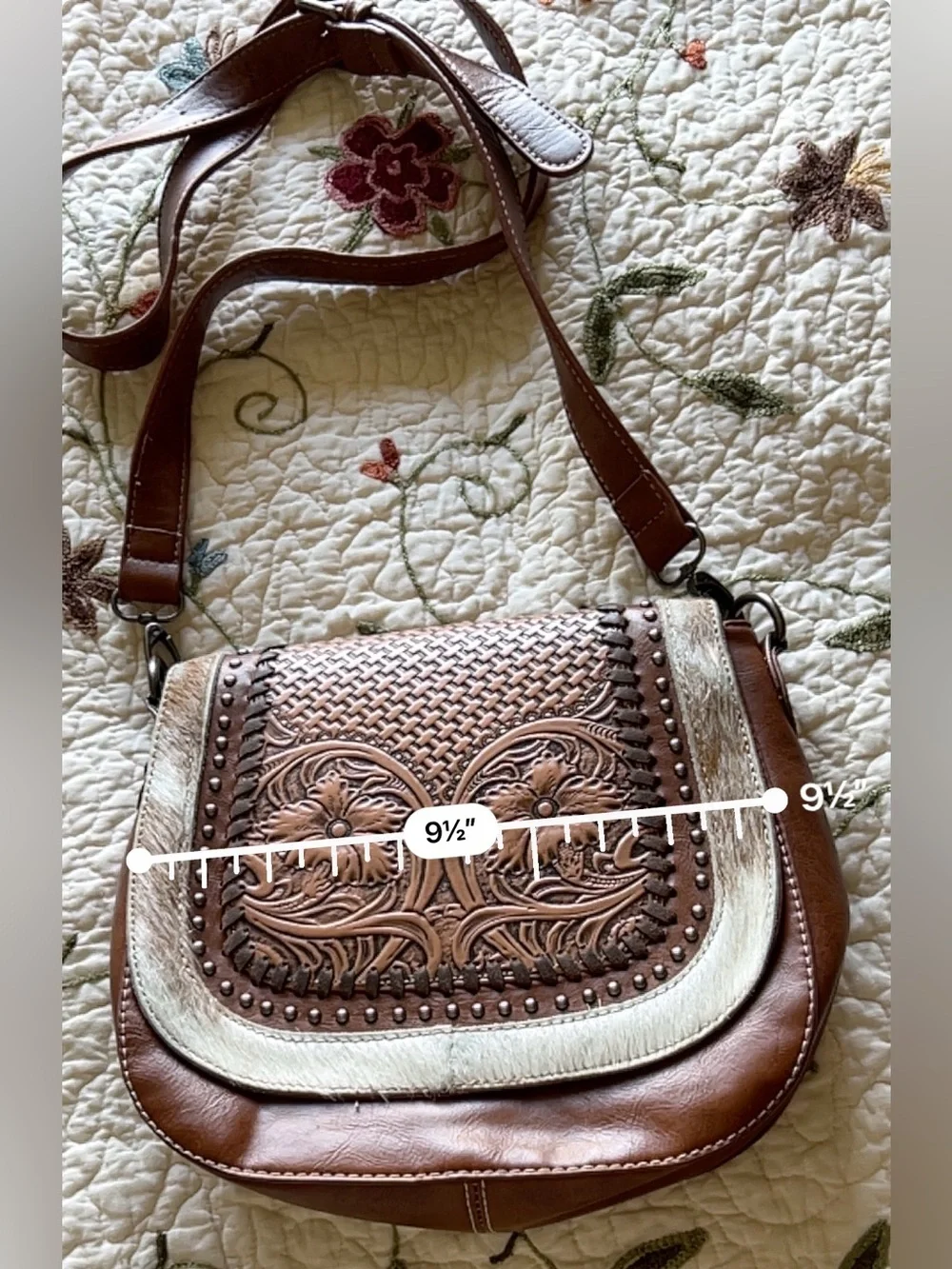 Trinity Ranch Brown Cowhide Lining Leather Studded Crossbody Bag Western - Picture 14 of 15